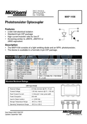 MXP1158 datasheet - Phototransistor Optocoupler