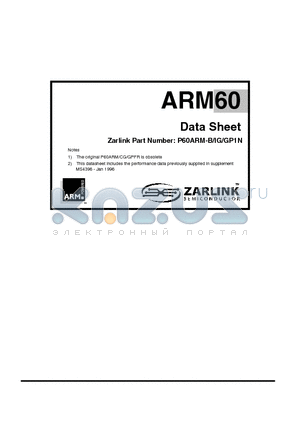 P60ARM-GP1N datasheet - Low power, general purpose 32-bit RISC microprocessor