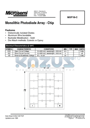 MXP18-C datasheet - Monolithic Photodiode Array-Chip