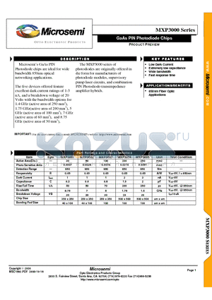 MXP3000 datasheet - GaAs PIN Photodiode Chips