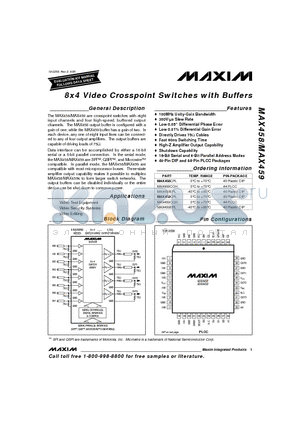 MAX458EPL datasheet - 8x4 Video Crosspoint Switches with Buffers