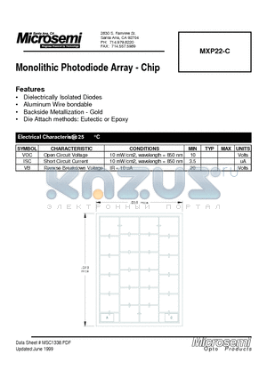 MXP22-C datasheet - Monolithic Photodiode Array-Chip
