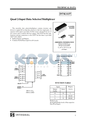 IN74LS157N datasheet - Quad 2-Input Data Selector/Multiplexer