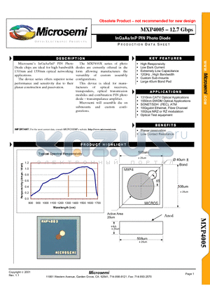 MXP4005 datasheet - InGaAs/InP PIN Photo Diode