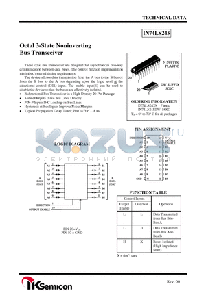 IN74LS245DW datasheet - Octal 3-State Noninverting Bus Transceiver