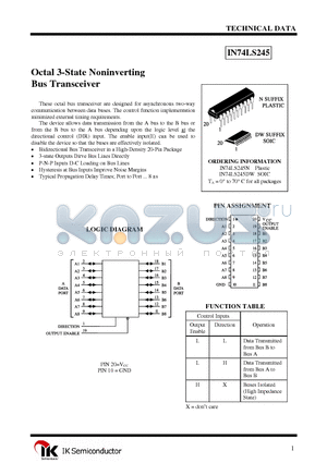 IN74LS245N datasheet - Octal 3-State Noninverting Bus Transceiver