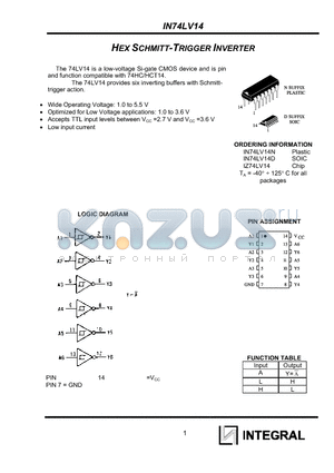 IN74LV14D datasheet - HEX SCHMITT-TRIGGER INVERTER