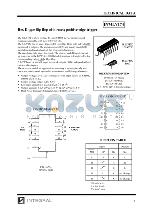 IN74LV174 datasheet - Hex D-type flip-flop with reset; positive edge-trigger