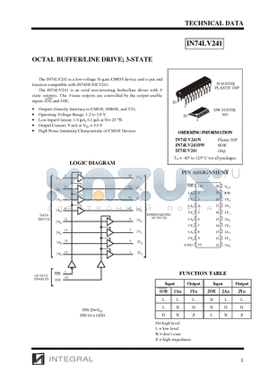 IN74LV241DW datasheet - OCTAL BUFFER/LINE DRIVE; 3-STATE