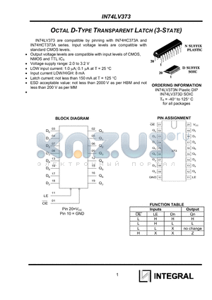 IN74LV373N datasheet - OCTAL D-TYPE TRANSPARENT LATCH (3-STATE)