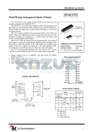 IN74LV573 datasheet - Octal D-type transparent latch (3-State)