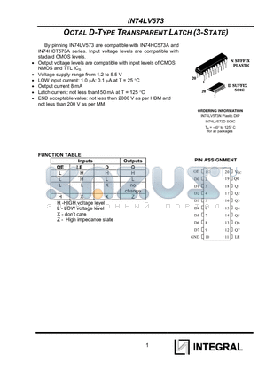IN74LV573 datasheet - OCTAL D-TYPE TRANSPARENT LATCH (3-STATE)