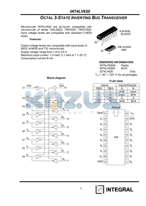 IN74LV620D datasheet - OCTAL 3-STATE INVERTING BUS TRANSCEIVER