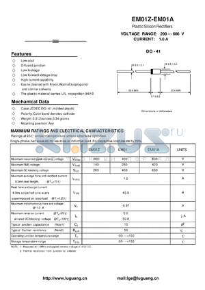 EM01A datasheet - Plastic Silicon Rectifiers