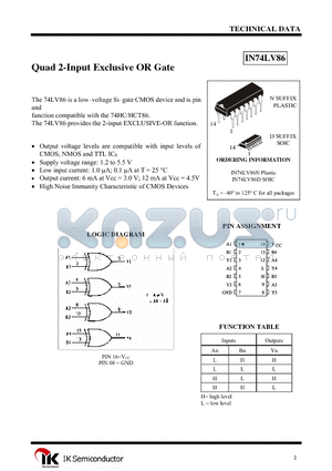 IN74LV86N datasheet - Quad 2-Input Exclusive OR Gate