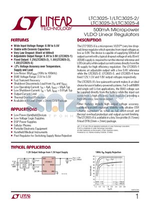 LTC3025EDC-2 datasheet - 500mA Micropower VLDO Linear Regulators