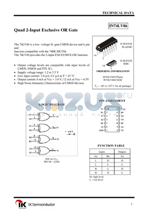 IN74LV86D datasheet - Quad 2-Input Exclusive OR Gate