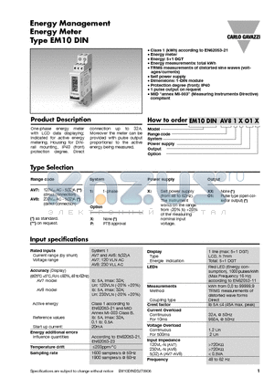 EM10DINAV71X datasheet - Energy Management Energy Meter