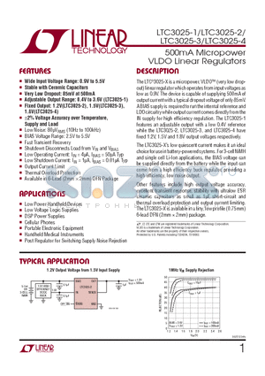 LTC3025IDC-4 datasheet - 500mA Micropower VLDO Linear Regulators