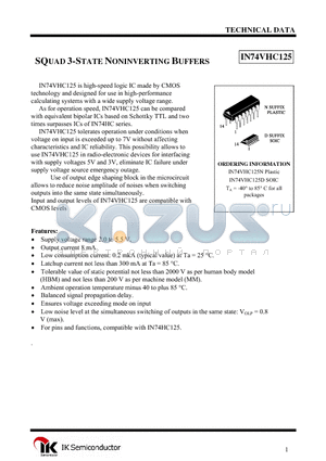 IN74VHC125D datasheet - SQUAD 3-STATE NONINVERTING BUFFERS