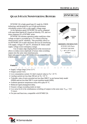 IN74VHC126N datasheet - QUAD 3-STATE NONINVERTING BUFFERS