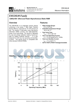 EM128L08N datasheet - 128Kx8 Bit Ultra-Low Power Asynchronous Static RAM