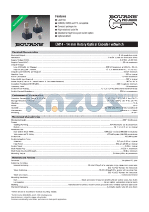 EM14 datasheet - 14 mm Rotary Optical Encoder w/Switch