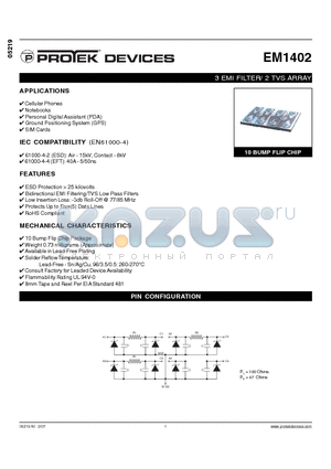 EM1402 datasheet - 3 EMI FILTER/ 2 TVS ARRAY