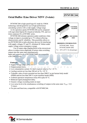 IN74VHC244DW datasheet - Octal Buffer /Line Driver NINV (3-state)