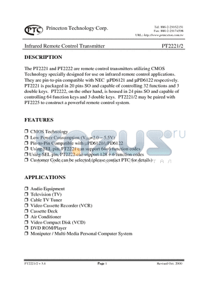 PT2221-002 datasheet - Infrared Remote Control Transmitter