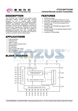 PT2221M datasheet - Infrared Remote Control Transmitter