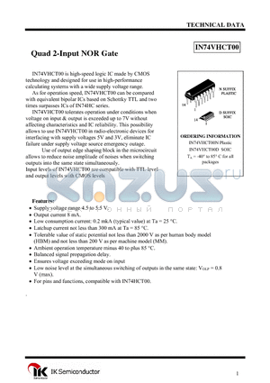 IN74VHCT00N datasheet - Quad 2-Input NOR Gate