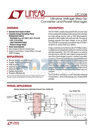 LTC3108EDE-TRPBF datasheet - Ultralow Voltage Step-Up Converter and Power Manager