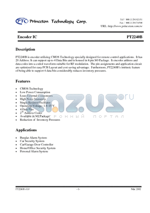 PT2240B datasheet - Encoder IC