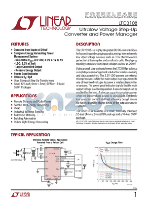 LTC3108IDE datasheet - Ultralow Voltage Step-Up Converter and Power Manager