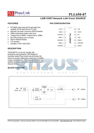 P650-07SC datasheet - LOW COST Network LAN Clock SOURCE