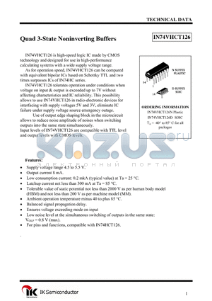 IN74VHCT126D datasheet - Quad 3-State Noninverting Buffers