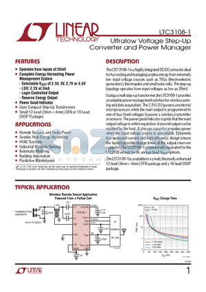 LTC3108IGN-1-TRPBF datasheet - Ultralow Voltage Step-Up Converter and Power Manager