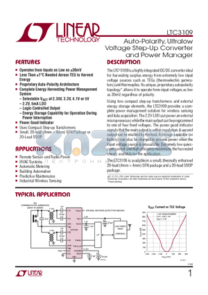 LTC3109EUF-TRPBF datasheet - Auto-Polarity, Ultralow Voltage Step-Up Converter and Power Manager