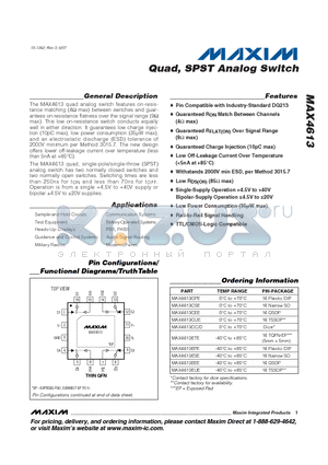 MAX4613CSE datasheet - Quad, SPST Analog Switch