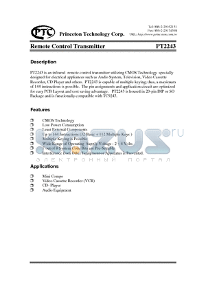 PT2243 datasheet - Remote Control Transmitter