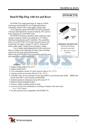 IN74VHCT74N datasheet - Dual D Flip-Flop with Set and Reset