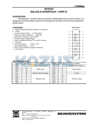 IN75232 datasheet - EIA-232-D INTERFACE 1 CHIP IC