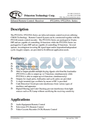 PT2249AHN datasheet - Infrared Remote Control Receiver