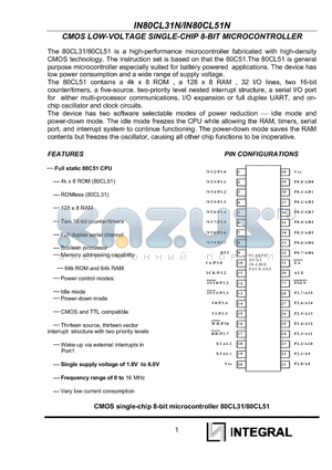 IN80CL51N datasheet - CMOS LOW-VOLTAGE SINGLE-CHIP 8-BIT MICROCONTROLLER