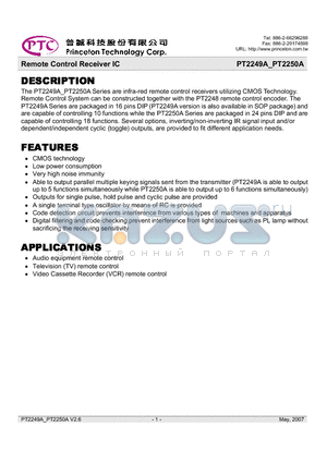 PT2249A_07 datasheet - Remote Control Receiver IC