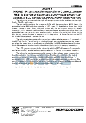 IN9004D datasheet - INTEGRATED MICROCHIP MICRO-CONTROLLER