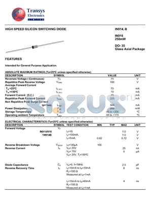 IN916 datasheet - HIGH SPEED SILICON SWITCHING DIODE