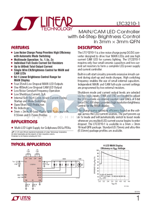 LTC3210-1 datasheet - MAIN/CAM LED Controller with 64-Step Brightness Control in 3mm  3mm QFN