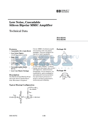 INA-02184 datasheet - Low Noise, Cascadable Silicon Bipolar MMIC Amplifier